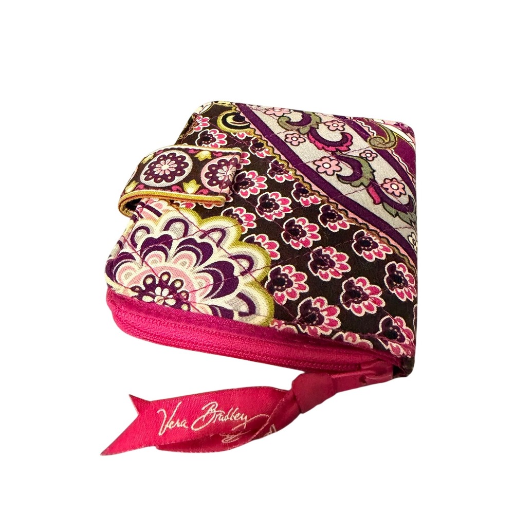 Vera Bradley Tri-Fold Wallet Wristlet Pink Floral Pattern Zip Coin Pocket‎
